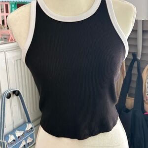 NWT Express cropped tank. 93% cotton 7% spandex, black with white piping.
